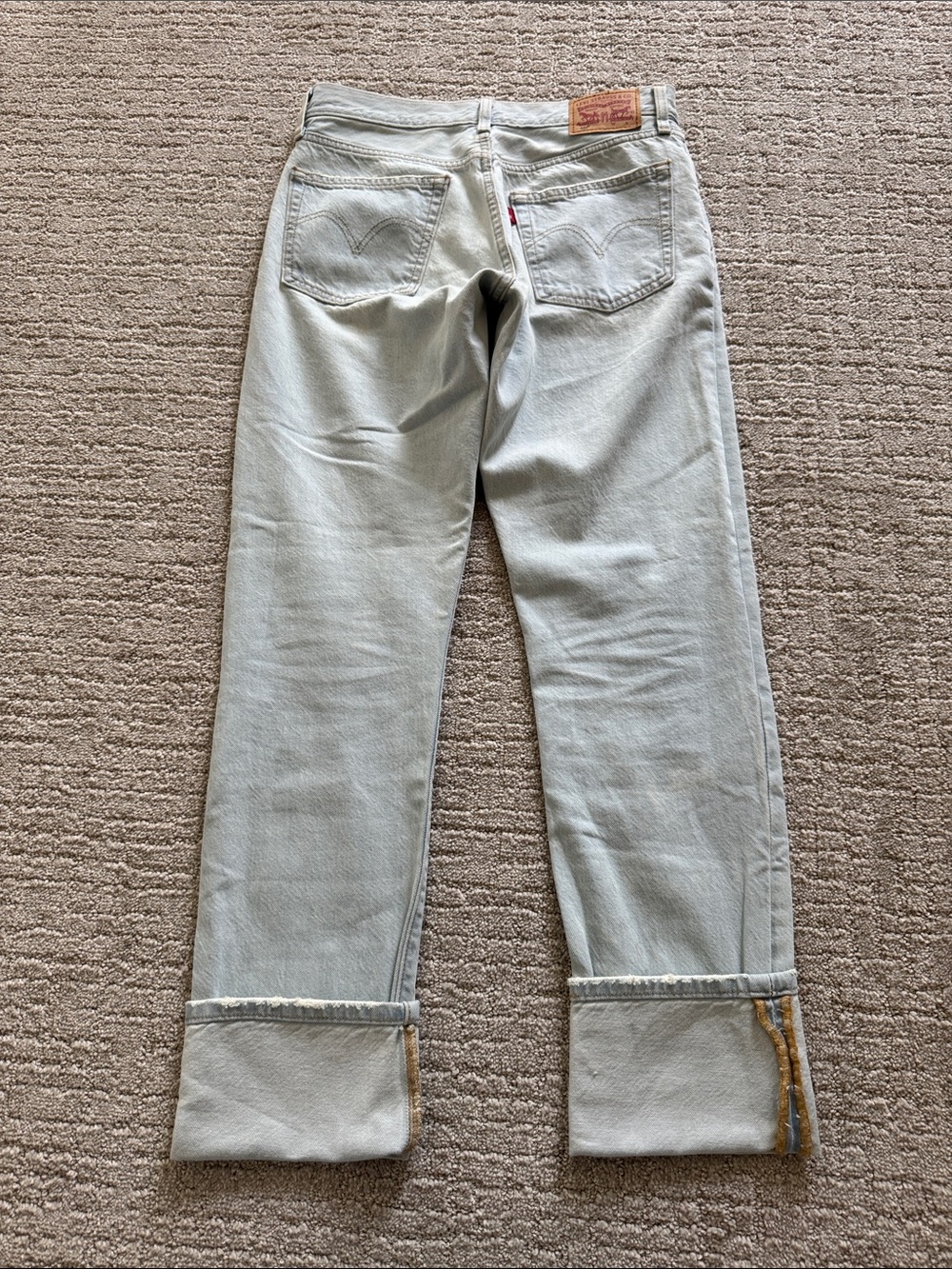 Levi’s 501 Light Wash Distressed Patchwork Jeans W26 L32 Cuffed